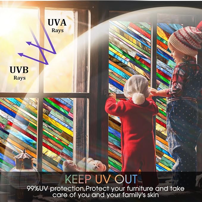 Coavas Stained Glass Window Film: Upgrade 3D Rainbow Window Clings Sun Blocking - Image 6