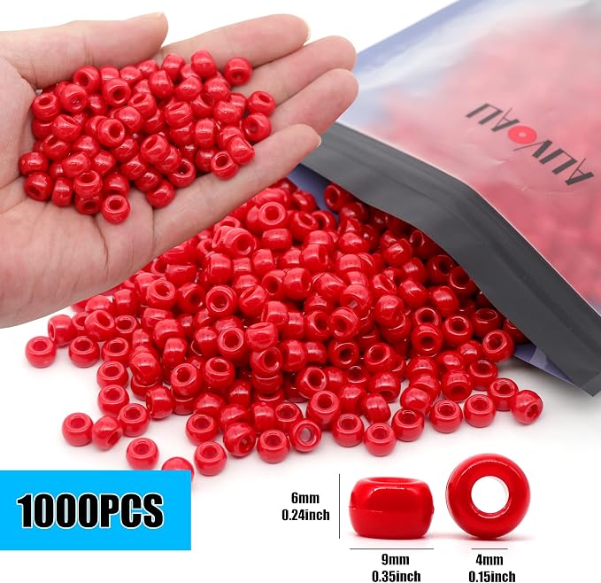 1000Pcs Pony Beads Bracelet 9mm Red Plastic Barrel Pony Beads - Image 2