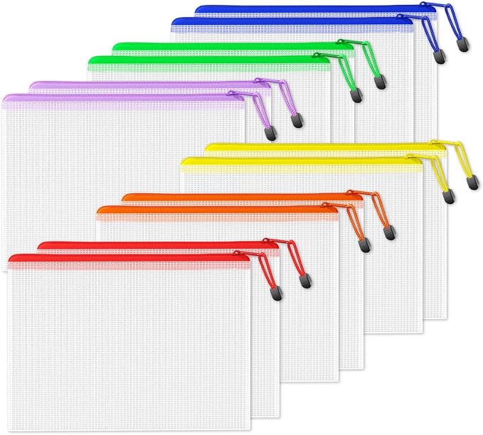 SUNEE Plastic Mesh Zipper Pouch 9.2x12.5 in, Extra Large Water-Resistant Zip Bag by SUNEE