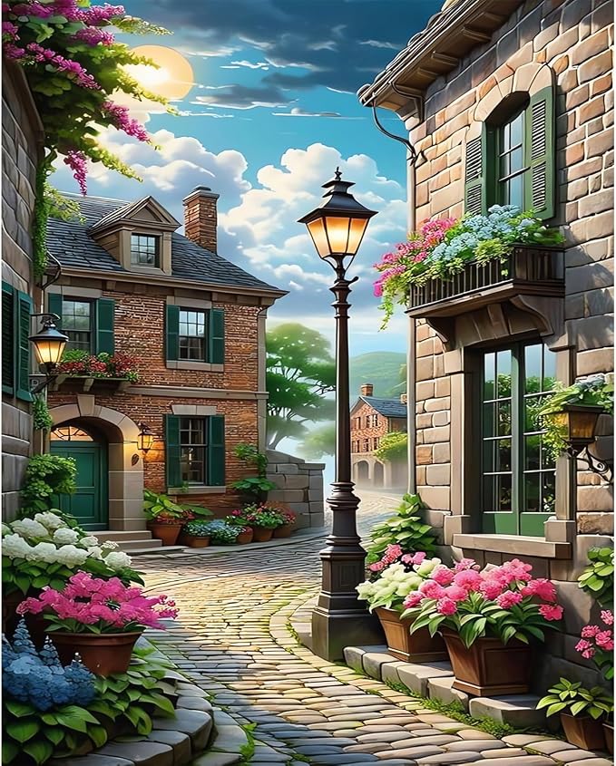 PHANTASYART Peaceful Street Paint by Numbers Kit by PHANTASYART