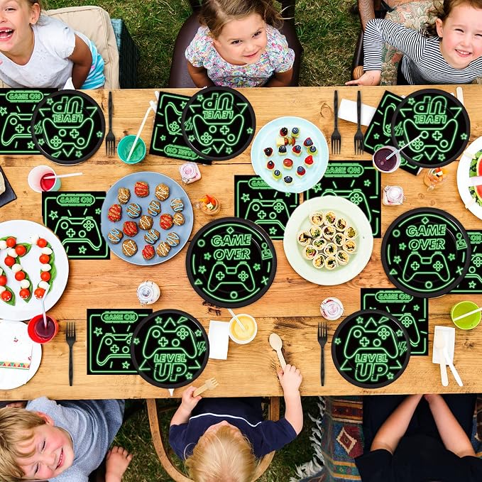 96pcs Video Game Party Supplies Tableware Set Neon Game On Paper Plates and - Image 6