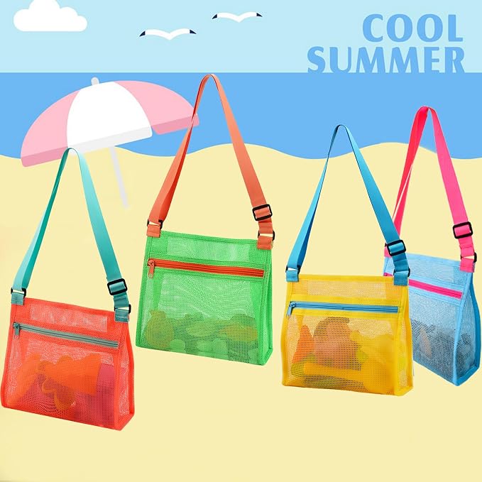 MUYIZI Mesh Beach Bag for Shells Collecting 4 Pack, Shell Bags for Beach - Image 3