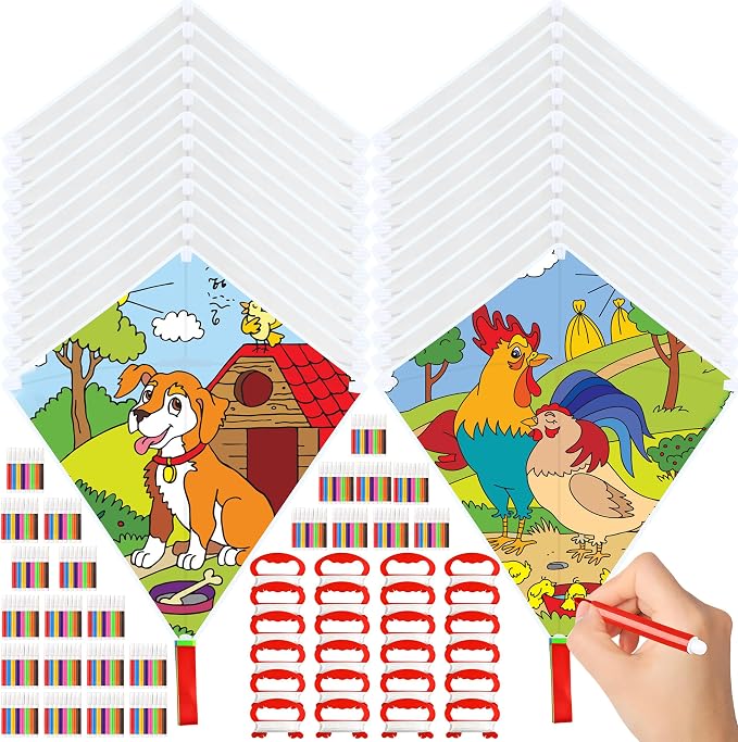 Mototo 24 Pack DIY Blank Kite Bulk White Beach Kite Making Kit Decorating by MOTOTO