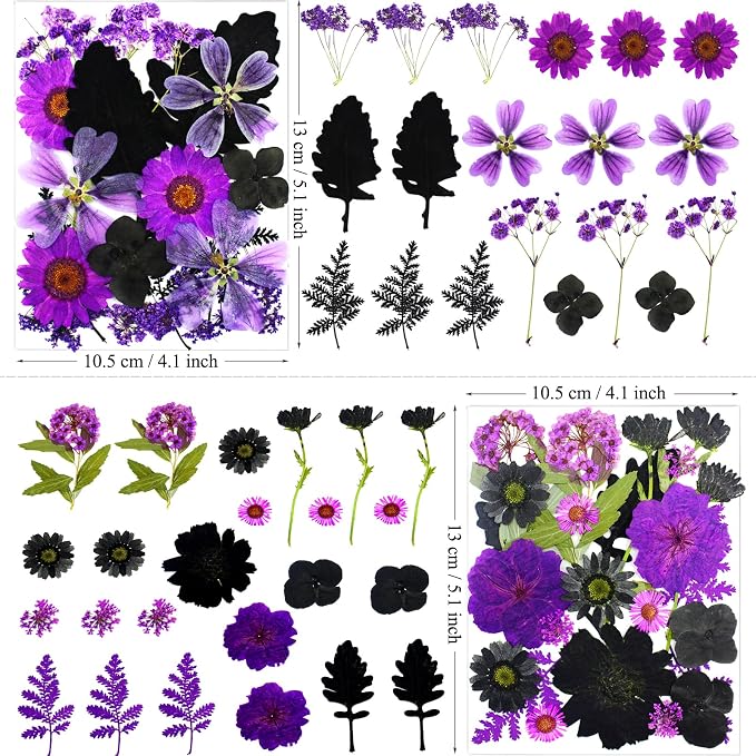MIKIYA 92Pcs Purple Black Pressed Dried Flowers - Image 6