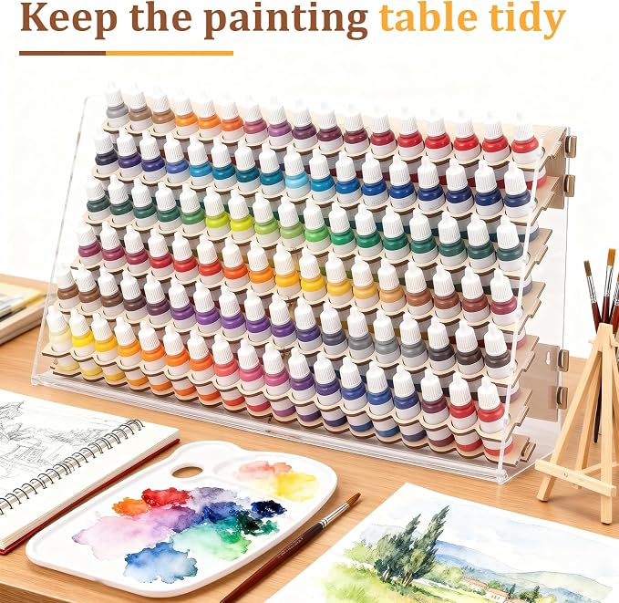 Colingmill Wooden Paint Organizer Storage Rack, 108 Holes Miniature Model Paint - Image 7