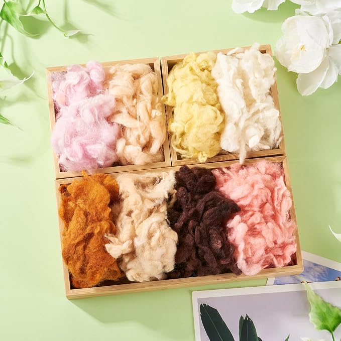 Boutigem 40G 8 Colors Needle Felting Wool Roving Yarn, Soft Fibre Wool Roving - Image 5