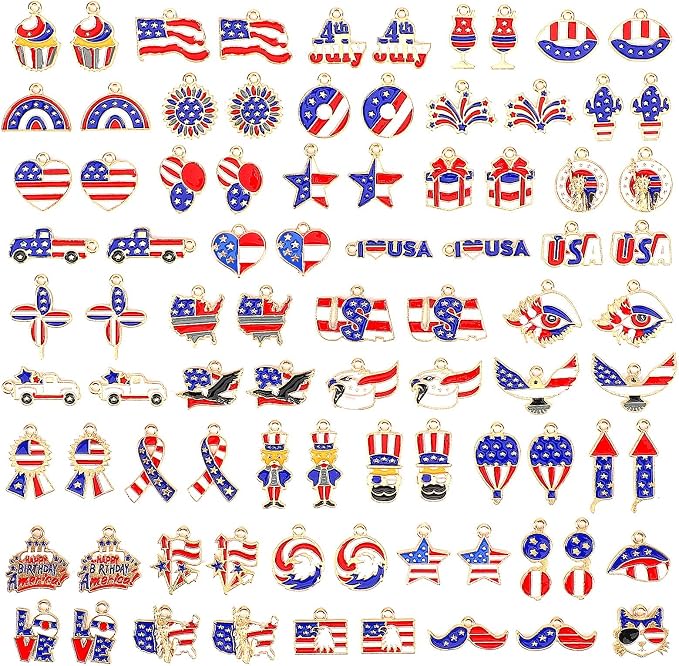 SANNIX 110Pcs Independence Day Charms, Patriotic Charms 4th of July Red White by SANNIX