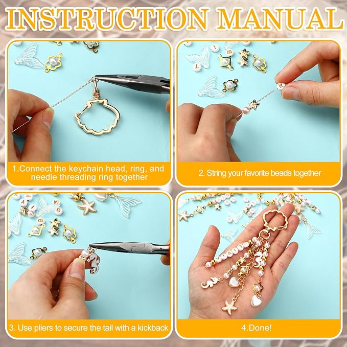 Cunno 776 Pcs Beach Seashell Bag Charm Making Kit, Ocean Coastal DIY Keychain - Image 3