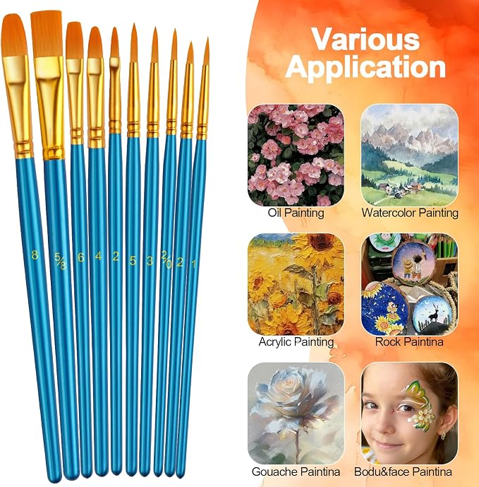 Paint Brushes Set, 16 Pack 160 Pcs Round-Pointed Tip Paintbrushes Nylon Hair - Image 2