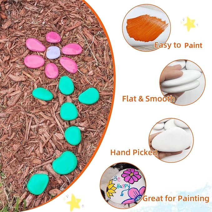 lifetop 24PCS White Painting Rocks, 1.2"-2.0" DIY Rocks Flat & Smooth Kindness - Image 3