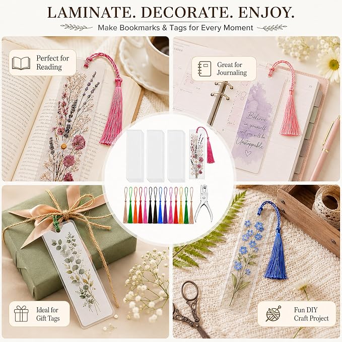 DSYIL 201 Pcs DIY Bookmark Making Kit, Blank Laminated Bookmarks to Decorate - Image 7