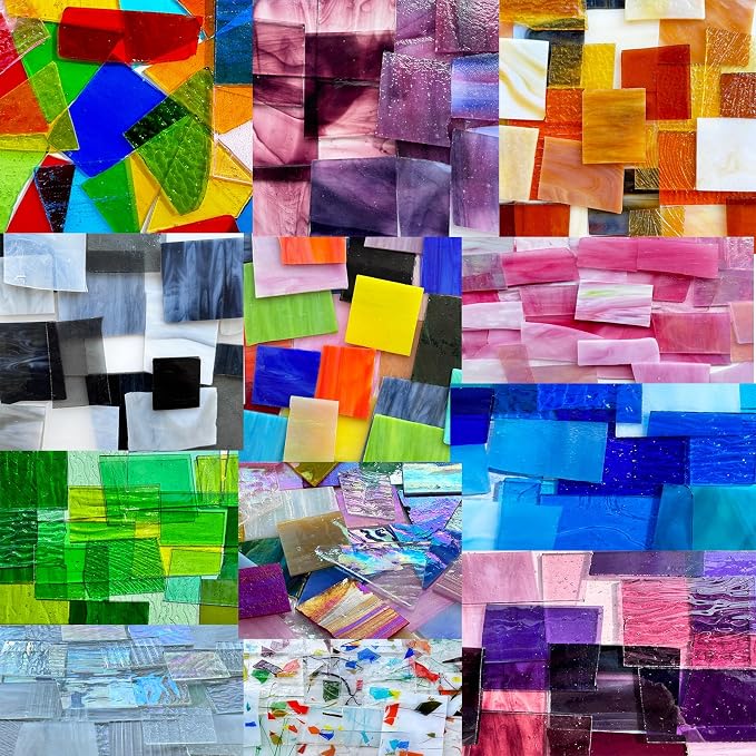 ILLUCKAI 2.2lb Irregular Stained Glass Scraps, Stained Glass Sheets, Mosaic - Image 5