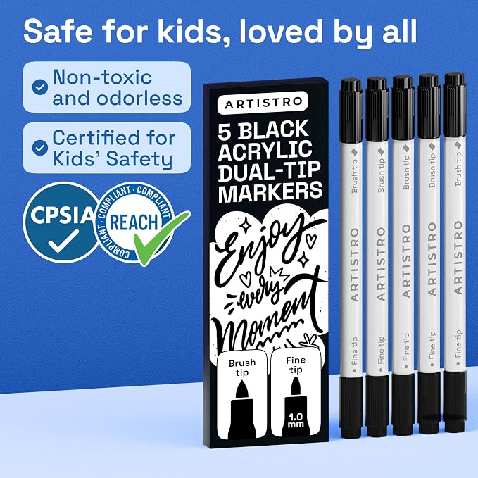 ARTISTRO 5 Black Acrylic Paint Markers - Image 6