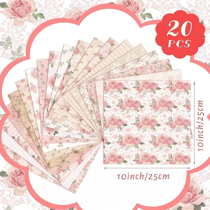 HunnmingRe 20 Pcs 10''x10'' Vintage Rose Quilting Fabric Square Bundle Retro - Image 2