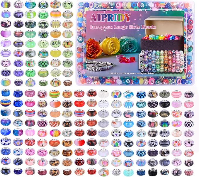 Aipridy European Large Hole Beads, Colorful Glass Charm Beads Set - Image 6