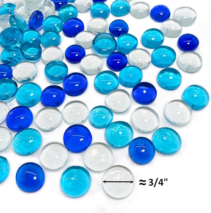 CYS EXCEL Blue Mix Glass Gemstone Beads Vase Fillers Flat Marble Beads Multiple - Image 3