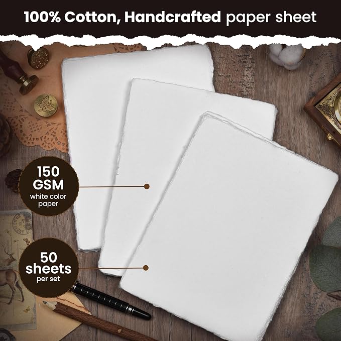LEATHER VILLAGE Offwhite Deckled Edge Handmade Watercolor Paper 9.5x12.5 | 50 - Image 2