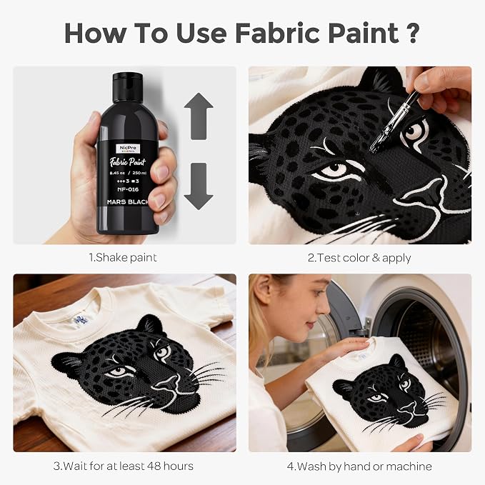 Nicpro Black Fabric Paint, 8.45 oz Fabric Paint - Image 4