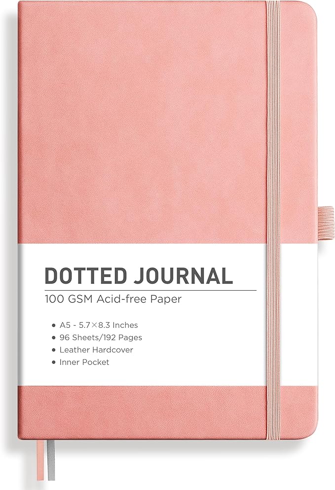 RETTACY Dotted Journal Notebook, 192 Pages, A5 Medium Size | Leather Hardcover by RETTACY