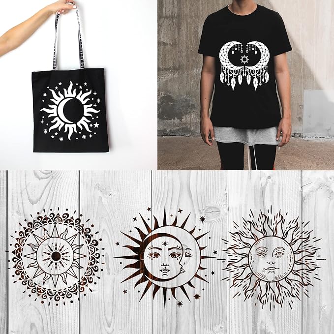 9 Pieces Large Mandala Sun and Moon Stencil Butterfly Flower Tree Paint Stencils - Image 9
