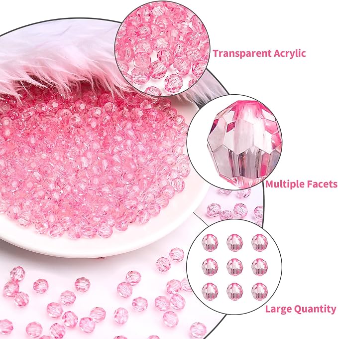 BONNY BOXX 500pcs 8mm Acrylic Faceted Round Crystal Beads Transparent Pink - Image 2