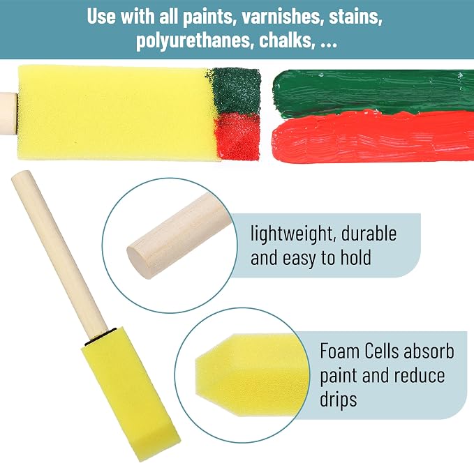 Bates- Foam Paint Brushes with Wood Handle, 1 Inch, 26 Pack, Sponge Brushes - Image 4