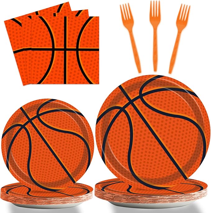 96Pieces Basketball Tableware Set Sport Party Disposable Plates Napkins Fork by Tevxj