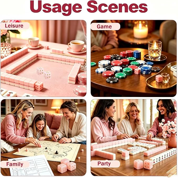 Natural Pink Stone Mahjong Dice Set of 2 - Image 2