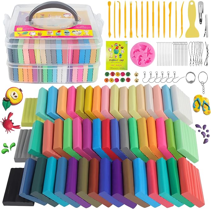 CyAJM Polymer Clay 50 Colors, Oven Bake Modeling Clay Kit | DIY Crafts by CyAJM
