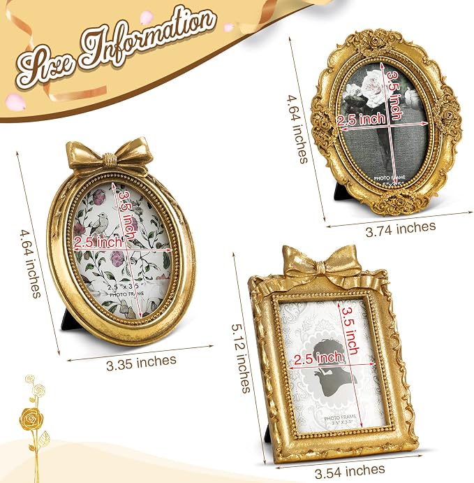 Vicenpal 3 Pcs Tiny Picture Ornate Frames 2.5 x 3.5 Inch Small Vintage Oval - Image 3