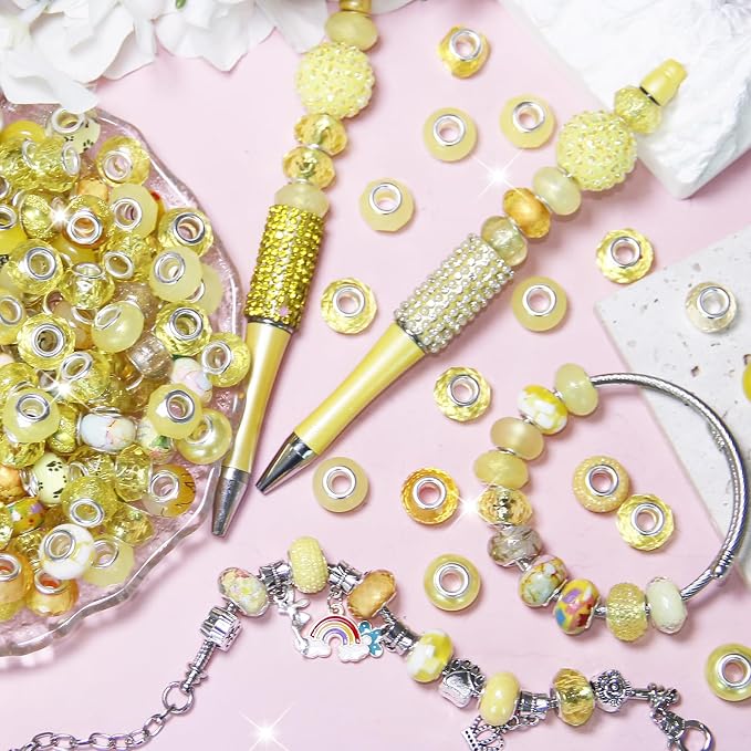 200Pcs Large Hole Beads Spacer Beads Yellow Assorted European Craft Big Beads - Image 3