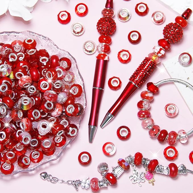 200Pcs Large Hole Beads Spacer Beads Red Assorted European Craft Big Beads - Image 3