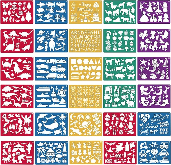 30 Pieces Drawing Stencils Set for Kids, Plastic Drawing Painting Stencil - Image 7