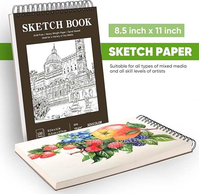 Soucolor Sketchbook 8.5x11, 100 Sheets Thick Acid-Free Drawing Paper | - Image 9