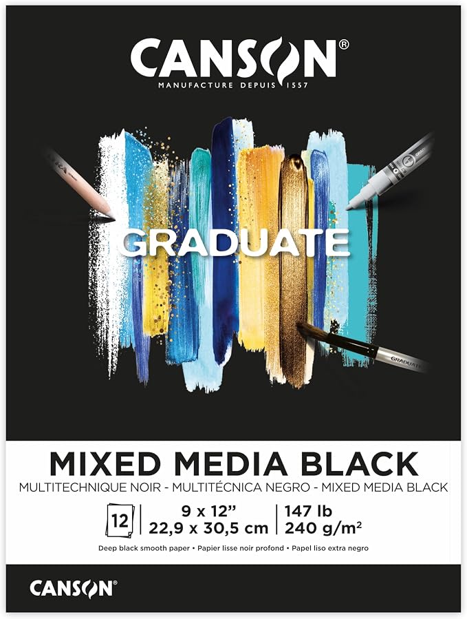 Canson Graduate Black Mixed Media Pad, 9x12 inches, 12 Sheets by Unknown