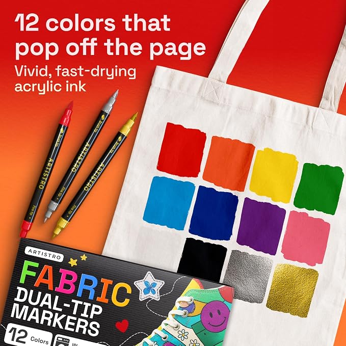 ARTISTRO 12 Dual-Tip Fabric Markers - Image 3