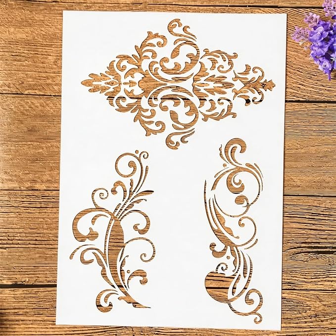 TIAMECH A4 Reusable Damask Frame Lines Stencil by TIAMECH