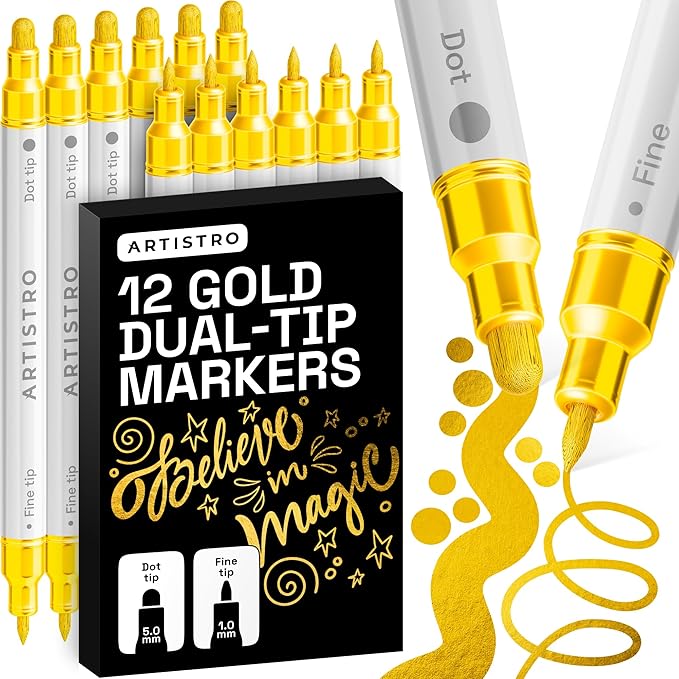 ARTISTRO 12 Gold Dual-Tip Acrylic Paint Markers – Paint Pens Set by ARTISTRO