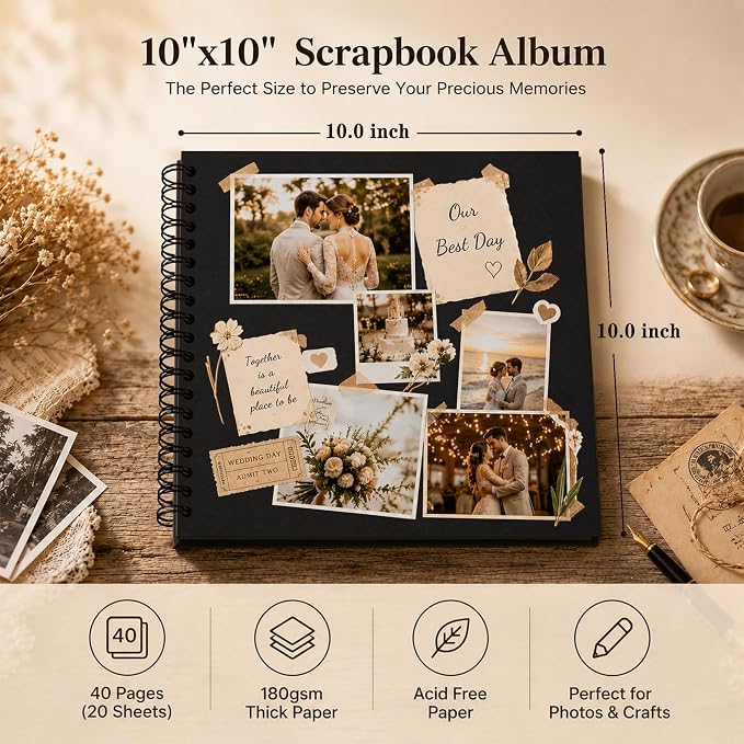 DIY Scrapbook Album 10x10 Inch 40 Pages, Hardcover Kraft Paper | Photo Book - Image 2
