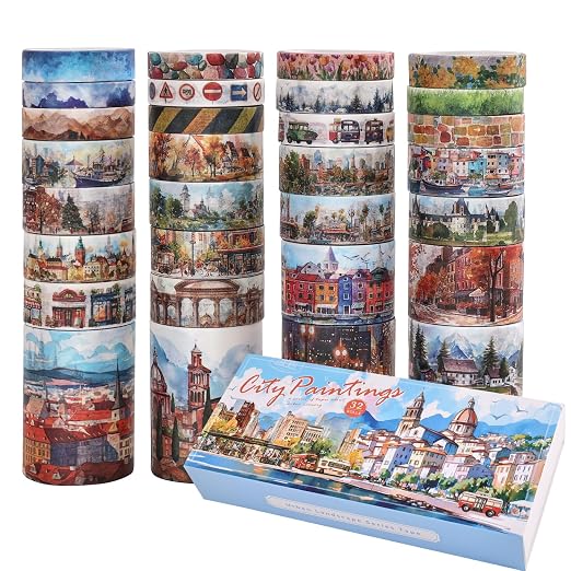 32 Rolls Vintage Washi Tape Set, European Cityscapes - Image 2