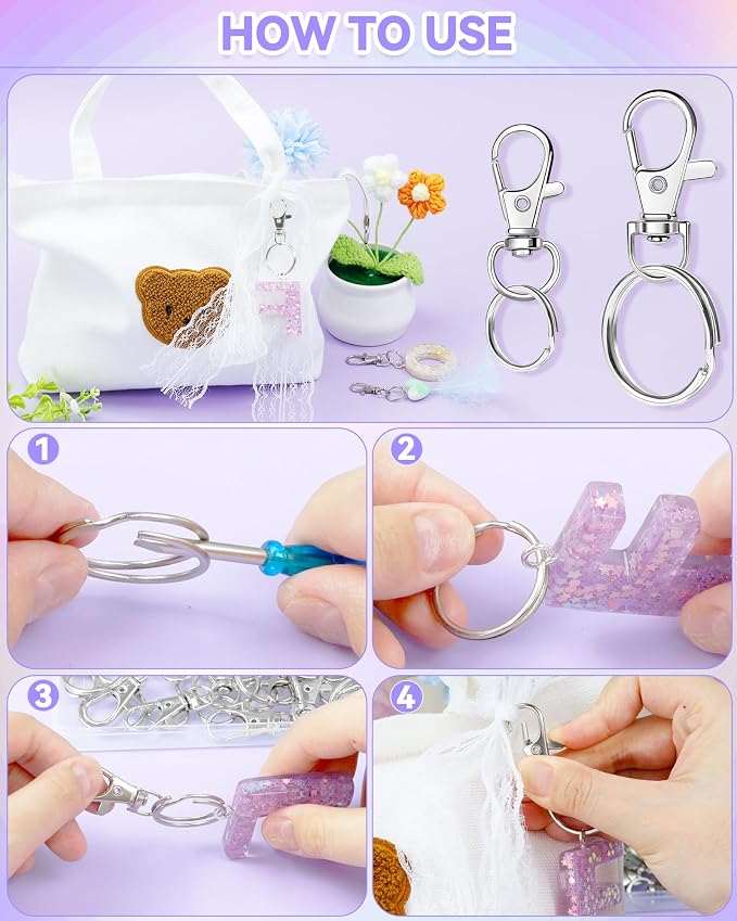 FIVEIZERO 60PCS Silver Swivel Snap Hooks and Key Rings Kit, Lobster Clasps - Image 4