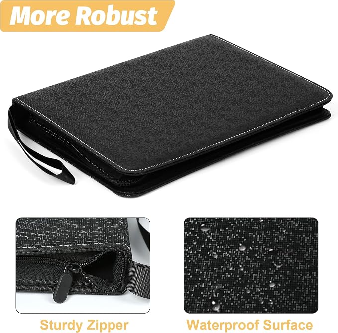 GERMUN 3 Ring 9 Pocket Zipper Card Binder, 720 Double Sided Standard PU Trading - Image 6