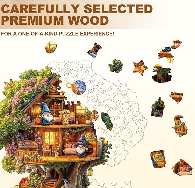 Elf Tree House Puzzles Adults Gifts Wooden 240 Pieces 13.4 * 12.9in - Image 3