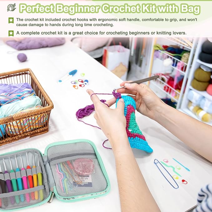 Katech Crochet Hooks Set with Crochet Case, Colorful Soft Handle Knitting - Image 2