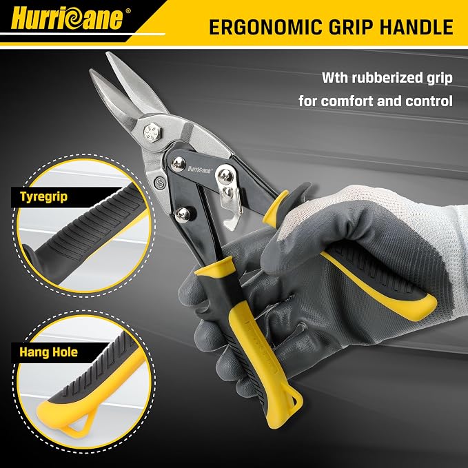HURRICANE 3 pc Aviation Tin Snips Set, 10 Inch Metal Shears - Image 8