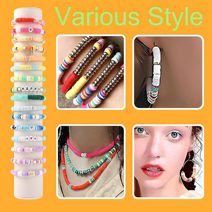 YMSDZHL 7100+PCS Clay Beads Bracelet Making Kit, 48 Color DIY Flat Preppy Beads - Image 8