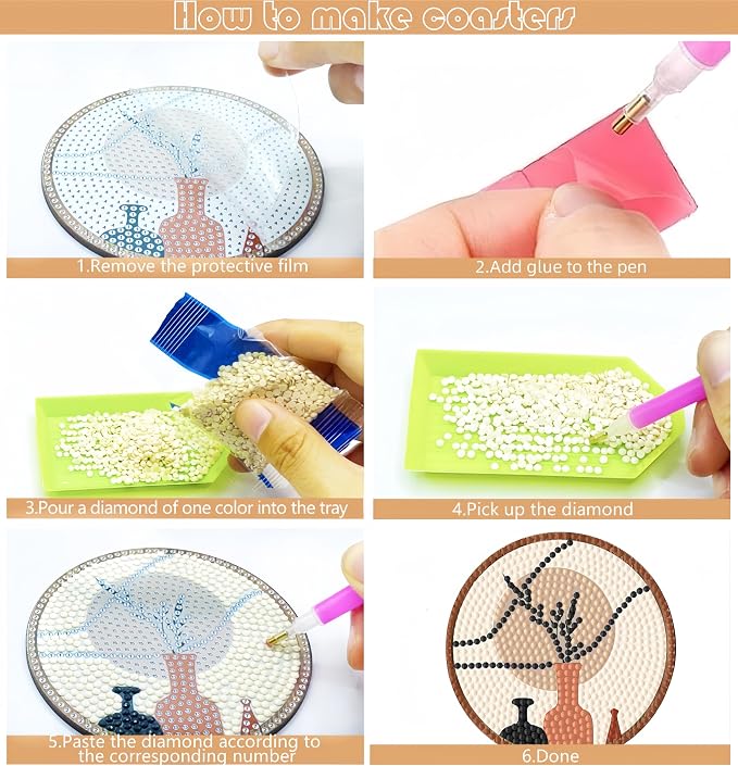 Bulerrylulu 12 Pcs Boho Diamond Painting Coasters Kits - Image 3