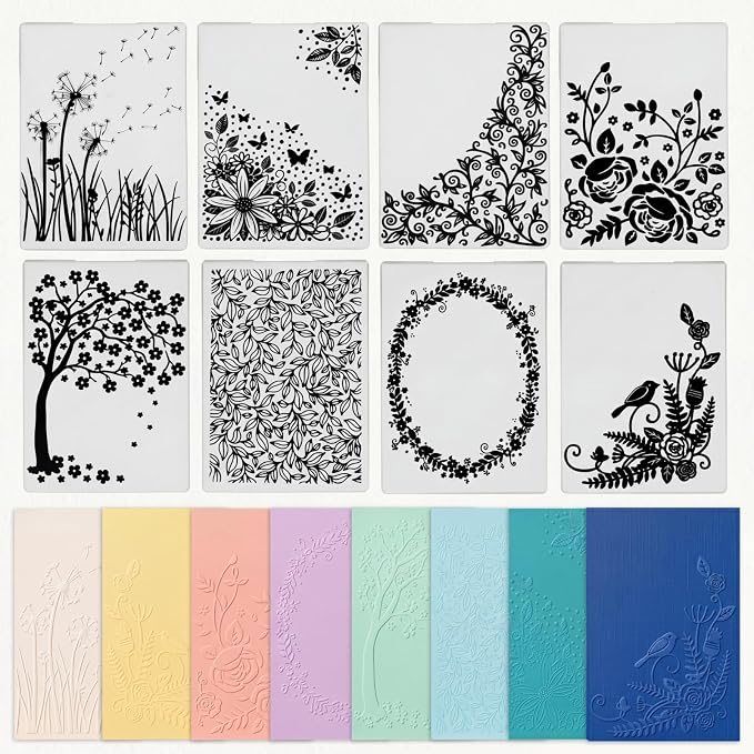 Geiserailie 8 Pcs Embossing Folders 2d/3D Embossing Machine Template Paper Card by Geiserailie