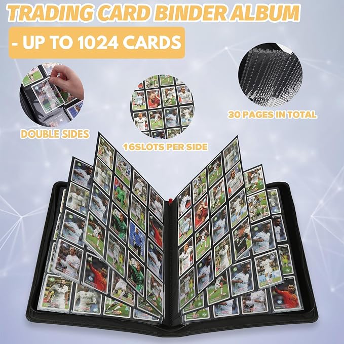 16 Pocket Ringless Side Loading Trading Card Binder, 1024 Cards PU Fixed Page - Image 4