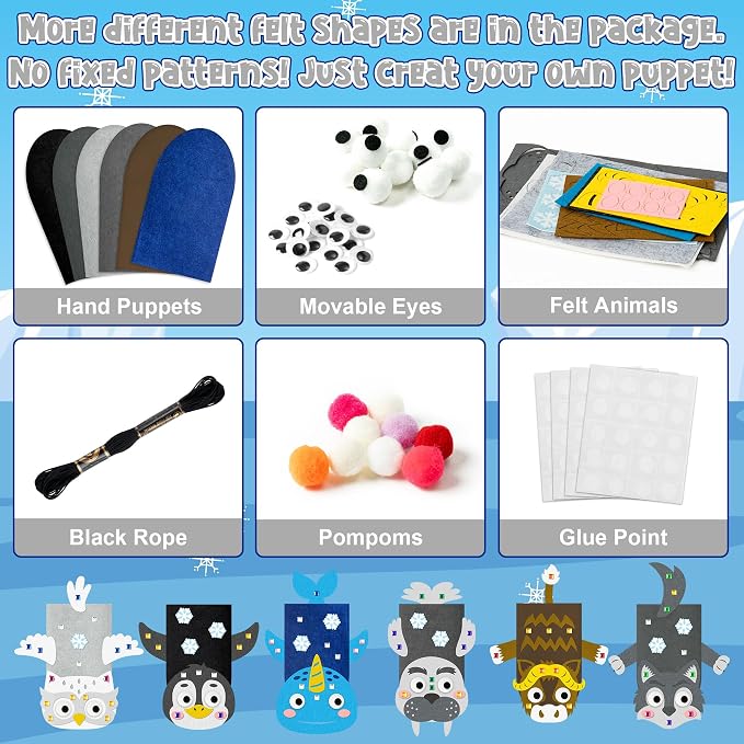 WATINC 6Pcs Hand Puppet Making Kit, Art Craft Felt Sock Puppet Toys, Creative - Image 3
